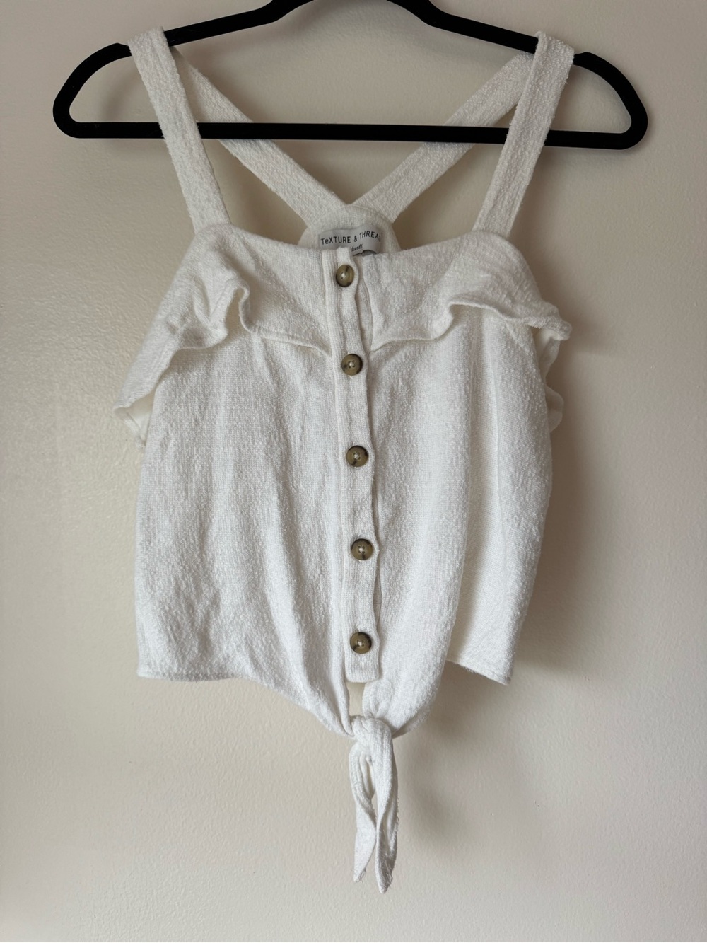 Madewell Texture and Thread White Ruffle Tie-Front Tank Top - Picture 3 of 6